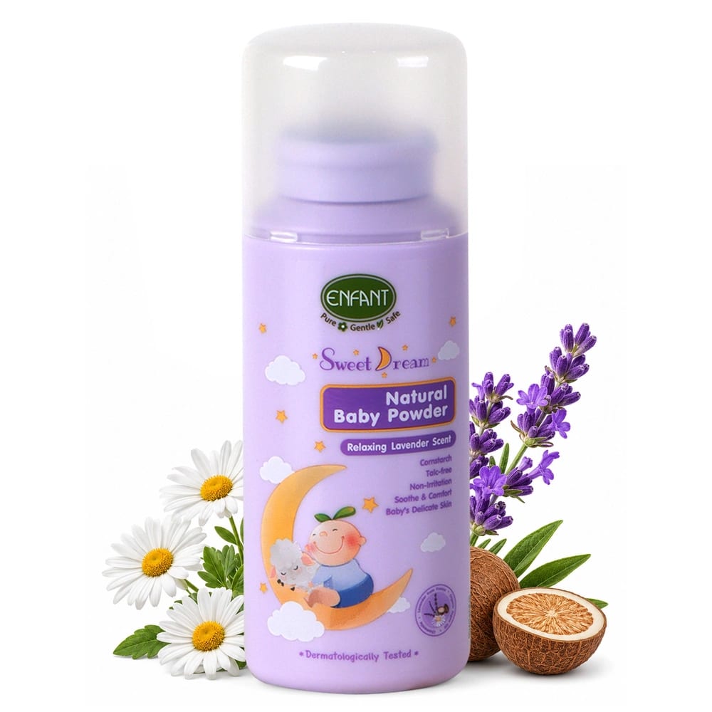 ENFANT Organic Sweet Dream Natural Baby Powder (80g) – Pure Cornstarch And Talc-Free With Lavender Scent