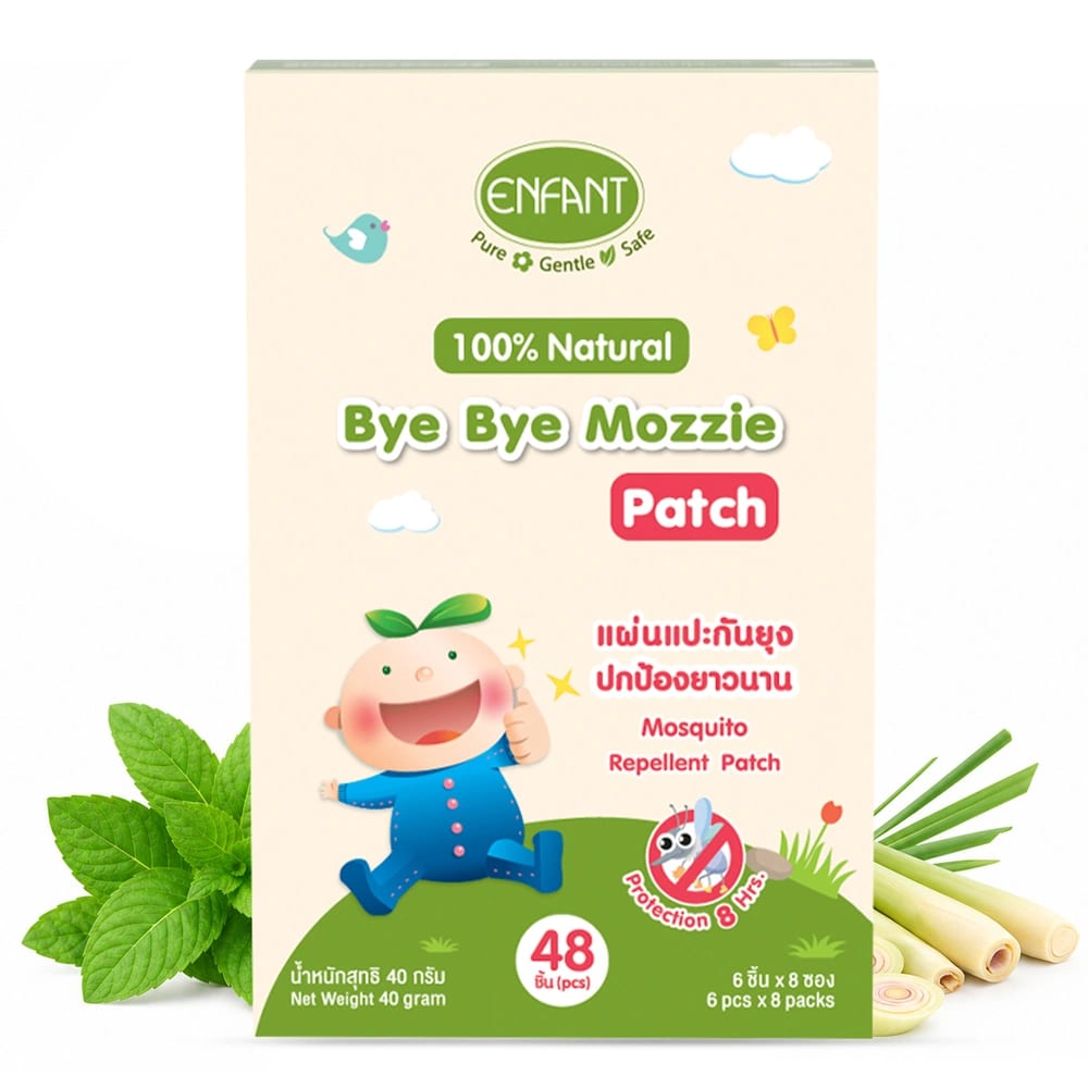ENFANT Organic Bye Bye Mosquito Patch for Baby – DEET-Free Citronella Repellent Stickers, 6-Hour Protection